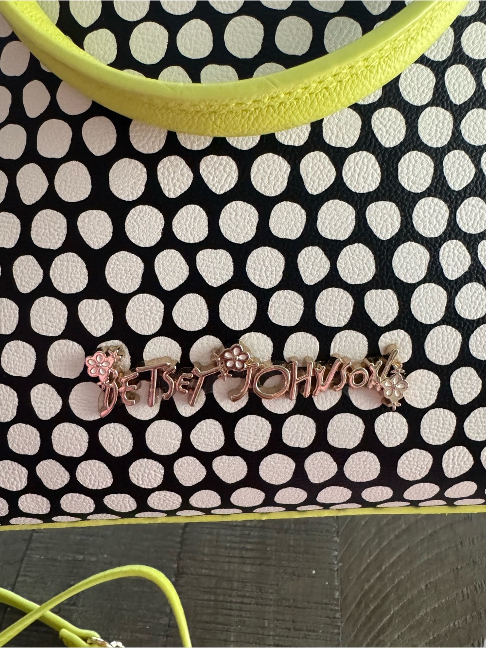Betsey Johnson Neon Lime Bow Satchel with Black & White Dot Pattern - Picture 5 of 5